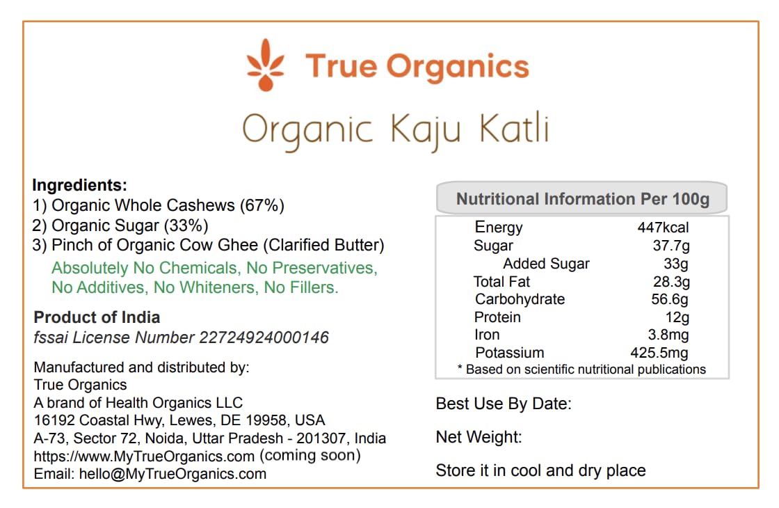 Organic Kaju Katli 250grams