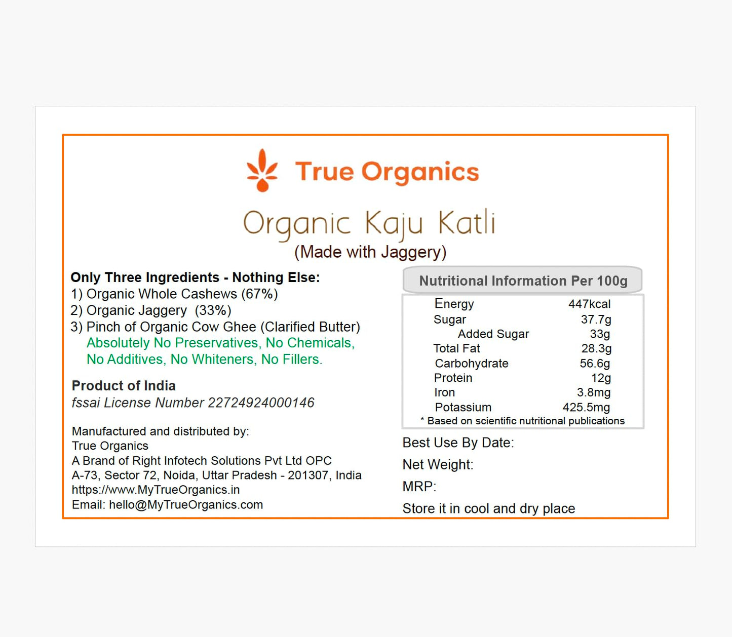Kaju Katli (Made with Organic Jaggery) · 250grams